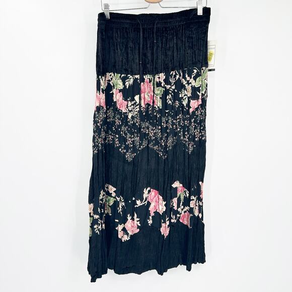 NWT Sharon Anthony Womens Dark Cottagecore Velvet Pull On‎ Floral Maxi Skirt M - Picture 1 of 8